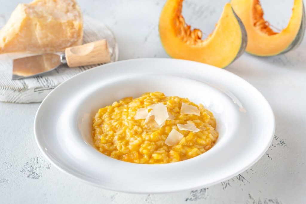 Rissoto cremoso de calabaza o zapallo, con queso parmesano.